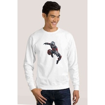 Ant Man Karınca Adam Jump Baskılı Beyaz Erkek Örme Sweatshirt