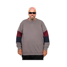 Mode Xl Büyük Beden Parçalı Bis Yaka Sweatshirt U25817 Füme