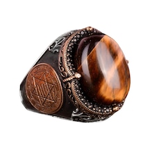 Doğal Taş Yüzük Davut Yıldızı Erkek Yüzüğü 925k Gümüş Erkek Yüzüğü Kaplan Gözü İle Cesur Tasarım Gümüş