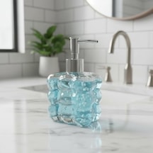 Beyaz Bubble Design Cam Sıvı Sabunluk - 450 Ml Kabartmalı Şık Banyo Ve Mutfak Sabunluğu 7x12 Cm 5066 - Şeffaf 000 Açık Krem