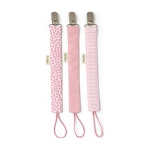 Emzik Askısı - Emzik Zinciri - Emzik Tutacağı - 3'lü Set - Pudra Pembe Desenli