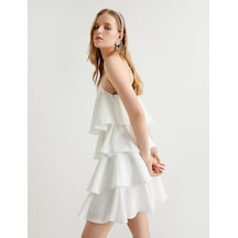 Koton Katlı Bridal Mini Elbise Halter Yaka Taş Detaylı Astarlı Beyaz 4sak80044fw Beyaz