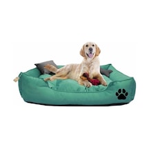Ayrex Büyük Boy Köpek Yatağı, Yeşil Renk, Pati Desenli, Yastıklı Konforlu Yatak, 90x70 Cm