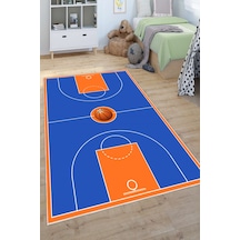 Basketbol Sahası Desenli Yıkanabilir Kaymaz Taban Çocuk Oyun Halısı Mavi