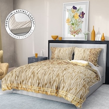 Monohome Premium Luxury Çift Kişilik Nevresim Takımı 3d Pamuk Saten Gold Zebra-1575 - Lastikli Zebra