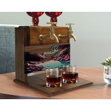 Bk Gift Kişiye Özel Kabartma Manzara Tasarımlı İsimli Çift Musluklu Doğal Ahşap İçki Standı-4, İçki Standı, Doğum Günü Hediyesi, Ev Hediyesi Bitmeyen1