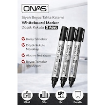 Onas Siyah Beyaz Tahta Kalemi Whiteboard Marker Düşük Kokulu 3 Adet