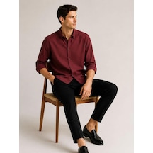 Classics Men Plus Barkod Uzun Kol Slim Fit Erkek Esnek Gömlek - 7682 Bordo