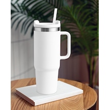 Beyaz Paslanmaz Çelik Termos Pipetli 1200ml Beyaz