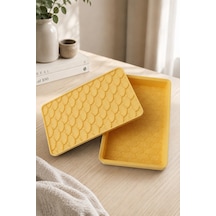 Desenli Kapaklı Dekoratif Kutu Masa Üstü Organizer Takı Aksesuar Saklama Kutusu Pla 20x12.5 Cm Sarı