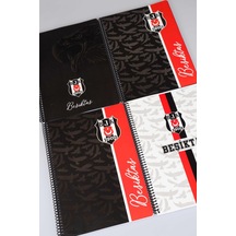 "dekomus Cep Defteri Hediyeli" Lisanslı Beşiktaş Spırallı 2 Adet Kareli Ve 2 Adet Çizgili A4 Karton Kapak 72 Yaprak Defter Seti