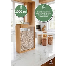 2000 Ml Bambu Kapaklı Erzak Kabı Bakliyat Saklama Kabı Mutfak Organizer Tekli Saklama Kutusu Kahverengi
