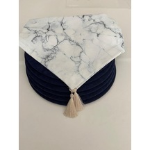 Ayşemce Amerikan Servis Takım Beyaz Mermer Desen Runner 6 Lacivert Supla A-home468 Diğer
