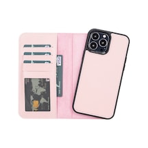 Plm Apple İphone 13 Pro Max Uyumlu Deri Cüzdanlı Kılıf Nu2 Pembe Acı Kahverengi