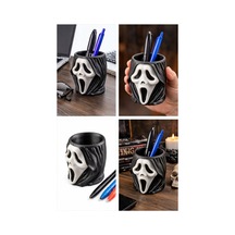 Korku Maskeli Kalemlik 10 Cm Dekoratif 3d Baskı Kalem Tutucu Gotik Masaüstü Ofis Aksesuarı Çok Renkli