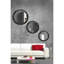 Zümrüt Ahşap Siyah Dekoratif İşlemeli Banyo Duvar Aynası Üçlü Set Siyah