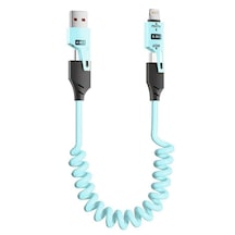 Alfais 6008 Usb Type-c Lightning 4'ü 1 Arada 65w Pd Hızlı Şarj Data Kablosu 1.5m Spiral Çevirici