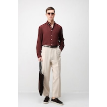 Antioch Keten Karışımlı Relaxed Fit Erkek Gömlek Bordo