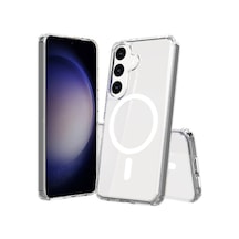 Zore Galaxy S25 Kılıf Magsafe Şarj Özellikli Şeffaf Sert Pc Ogaa Embos Kapak - Şeffaf