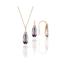 Gümüş Rose Mistik Taşlı Damla Kolye Ve Küpe Ikili Gümüş Set