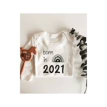 Babylimon Born In 2021 Uzun Kol Çıtçıtlı Organik Bebek Body Beyaz - 132207101 Beyaz