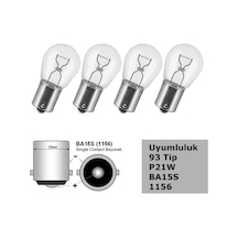 93 Tip P21w Tek Duy Düz Tırnak Siyal, Stop Halojen Ampul 12v 4 Adet