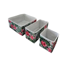 3'lü Çekmece İçi Çamaşır Düzenleyici Çocuk Odası Katlanır Saklama Kutusu Organizer Set-yeşil Yaprak Siyah
