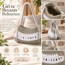 Gri & Beyaz Uzun Saplı Penye Çanta Beyaz - Gri