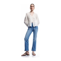 Koton Yüksek Bel Kısa İspanyol Paça Jean Pantolon - Flare Jeans Orta İndigo 5sal40303md