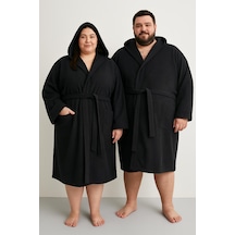 Pamuklu Kapşonlu Büyük Beden Siyah Renkli Bornoz 7xl-6x-5xl Siyah