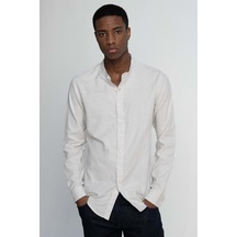 Tudors Slim Fit Dar Kalıp Uzun Kol Hakim Yaka Pamuklu Keten Efekt Gri Gömlek-27029-gri Gri
