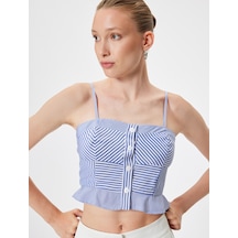 Koton Koton X Melis Ağazat - Crop Askılı Büstiyer Düğmeli Pamuklu Mavi Çizgili 4sak30006ew