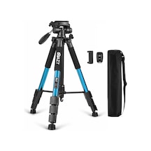 Q111 10 Kg Kapasiteli 150cm Çantalı Pan Kafa Profesyonel Tripod Telefon Tutucu Kumanda Mavi Blue
