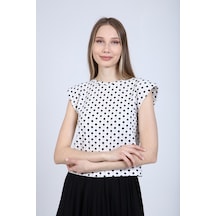 Neslice Kadın Puantiyeli Vatkalı T-Shirt Siyah