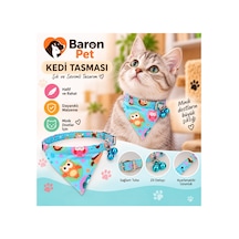 Fularlı Kedi Tasması Turkuaz Baykuş Desenli Çift Zilli Ayarlanabilir Bandana Kedi Boyun Tasması