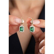 Çekirdekjewelry 925 Ayar Gümüş Baget Taşlı Küpe Yeşil