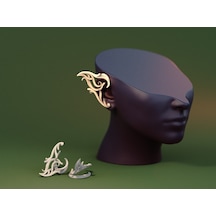 Fantastik Elf Kulağı Görünümlü Bej Renkli Sarmal Tasarım Hafif Earcuff Küpe Bej