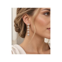 Kadın Rose Gold Taşlı Uzun Küpe Zarif Işıltılı Şık Davet Ve Özel Gün Küpesi Altın - 919454734 Altın