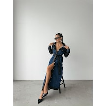 The İstanbul Kot Elbise Uzun Önden Düğmeli - Mavi Mavi