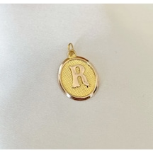 14 Ayar Altın Vintage Oval R Harf Kolye Ucu