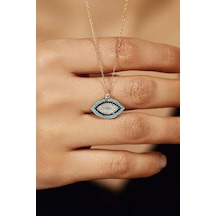 Roza Silver Mix Taşlı Rose Nazarlı Göz Model Gümüş Kolye