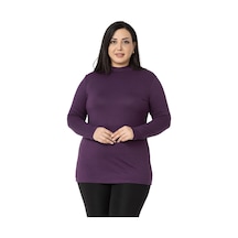 Disentis Büyük Beden Yarım Balıkçı Uzun Kollu Viskon Mürdüm Body-mürdüm Mürdüm