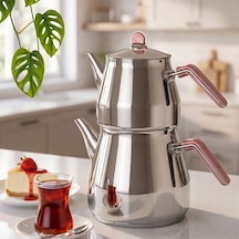 Porsima 1027-1 Prizma Bakalit Metal Kulp Mega Boy Paslanmaz Çelik Çaydanlık Takımı Rose - 2,20-4 Lt