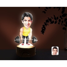 Kişiye Özel Erkek Halterci Karikatürlü Dekoratif 3D Biblo Led Işı