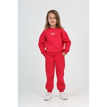 Toontoy Kids Toontoy Kız Çocuk 2'li Takım Bisiklet Yaka Sweatshirt & Beli Paçası Lastikli Cepli Jogger Eşofman Altı - 3 İplik Şardonlu Fuşya