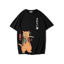 Brz Collectıon Brz Collection Unisex Oversize Ninja Cat T-shirt Siyah