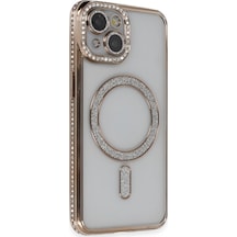 Apple iPhone  Uyumlu  13 Kılıf Joke Simli Magneticsafe Kılıf - Gold Çok Renkli