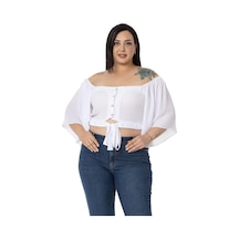 Disentis Büyük Beden Geniş Kollu Beli Lastik Ve Büzgülü Crop Beyaz Bluz-beyaz Beyaz