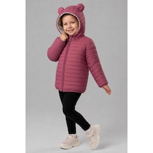 Mnk Baby & Kids Kız Çocuk Kapüşonlu İçi Polarlı Fermuarlı Şişme Mont M00859 Gülkurusu