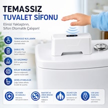 Hpytech Temassız Otomatik Tuvalet Sifonu Şarjlı Hareket Sensörlü Usb Şarjlı Ipx5 Su Geçirmez Üstten Basmalı Rezervuar Uyumlu Beyaz